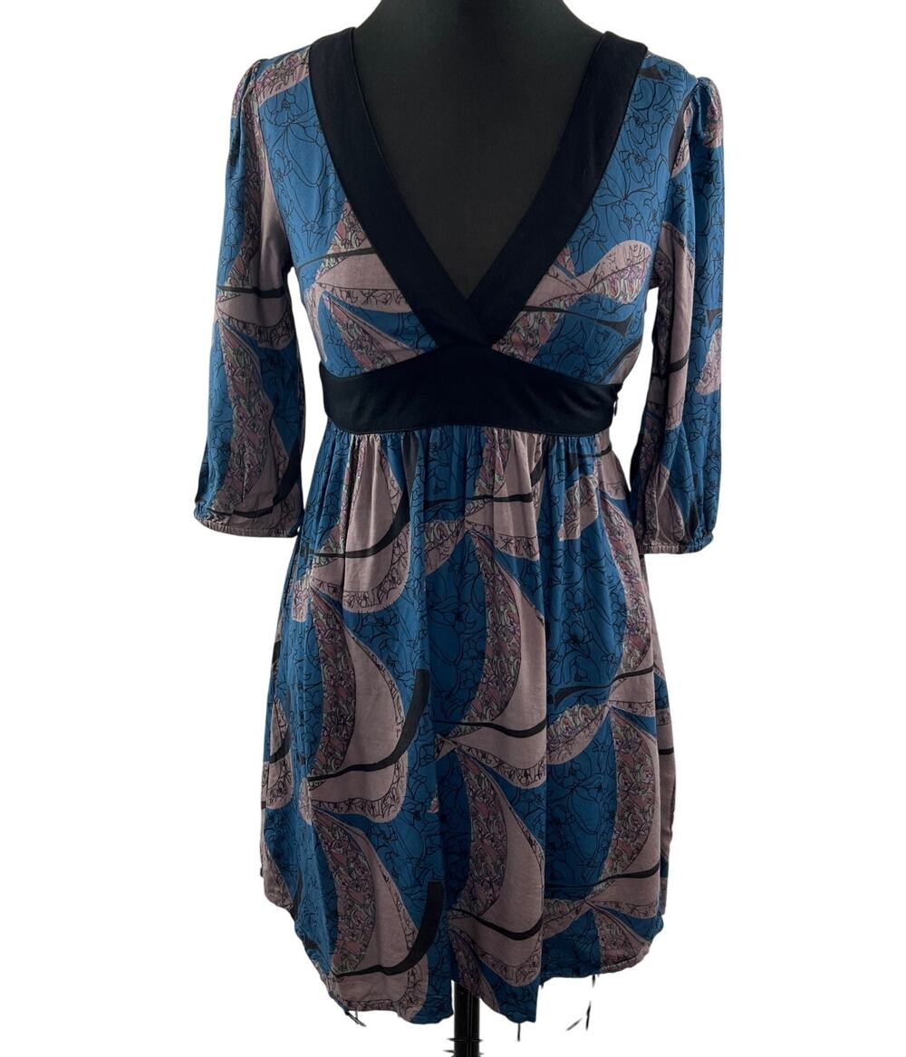 Kimchi Blue Brown Print 3/4 Sleeve Deep V Neck Dress Size S Small